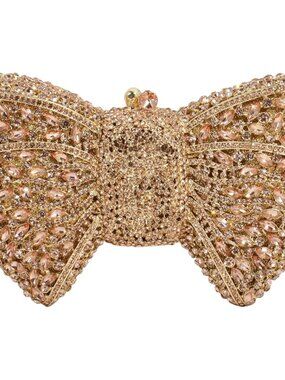Women Luxury Bowknot Shaped Evening Clutch Sparkling Rhinestones Handbag for Ban